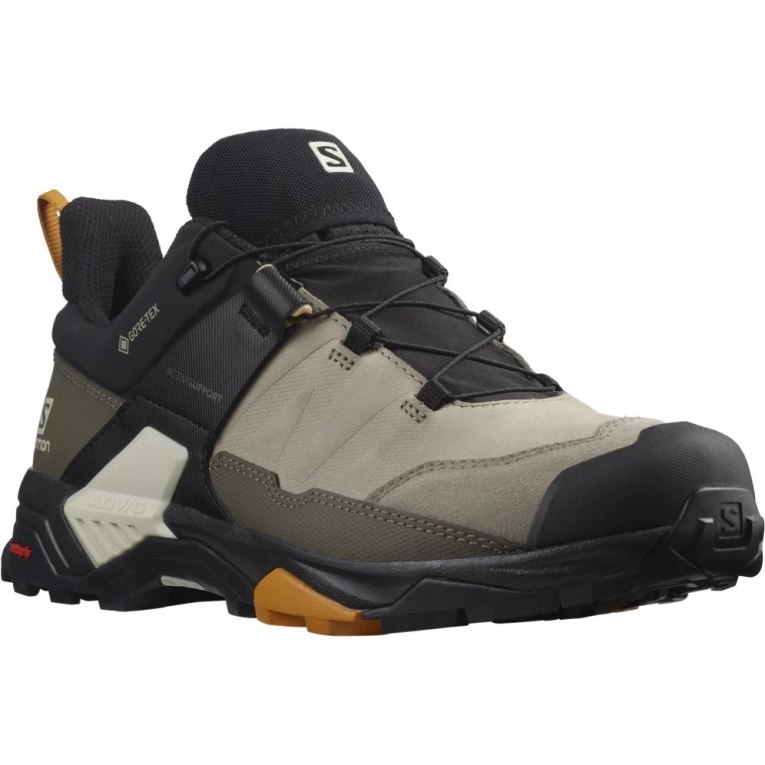 Black / Khaki Salomon X Ultra 4 Leather GTX Men's Hiking Shoes | PH 59483K